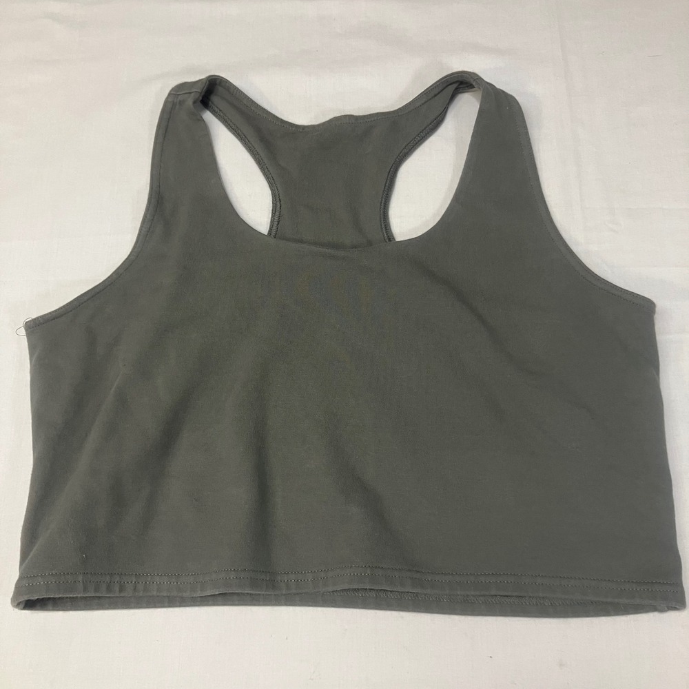 Pact Organic Cotton Racerback Crop Top Olive Green XL Stretch Activewear Tank - Picture 2 of 6